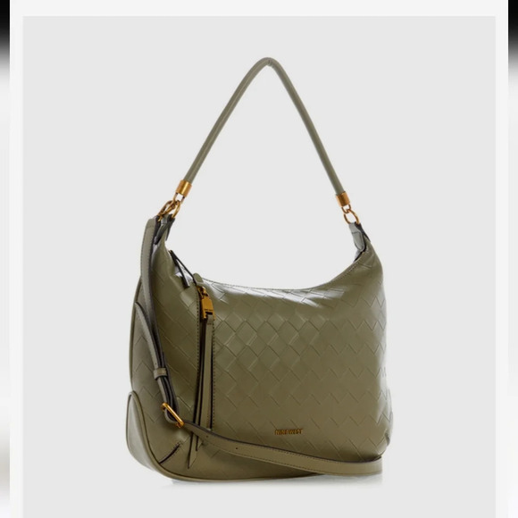 NINE WEST Calla Print Hobo Vegan Leather Bag In Sage olive green - Picture 2 of 14